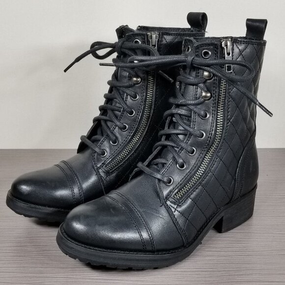 Steve Madden Yanki Quilted Leather Mid Boot, Black Leather, Womens Size 6.5 - Picture 1 of 9